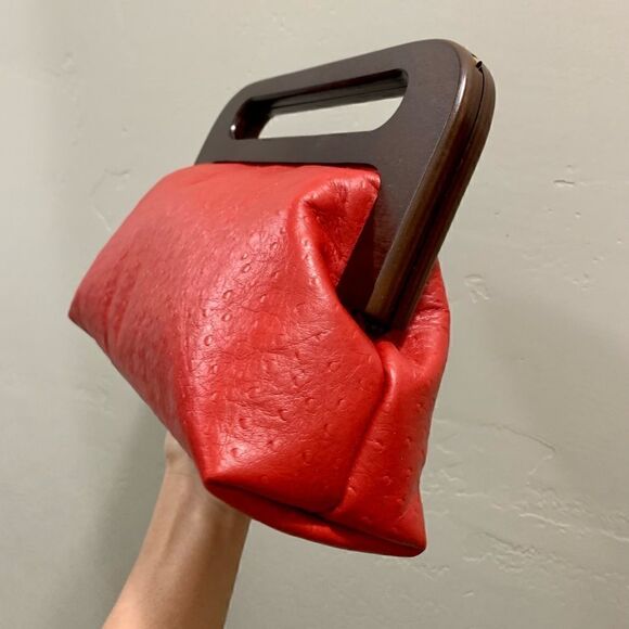 Vintage Style Handmade Genuine Embossed Leather Large Wooden Frame Bag/Crossbody - Picture 11 of 16